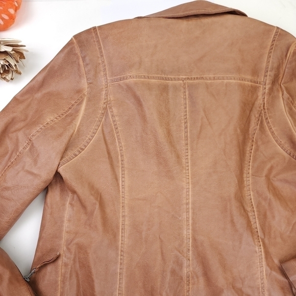 ❣️ Max Studio Brown Tan Vegan Leather Jacket Sz L - Picture 9 of 10